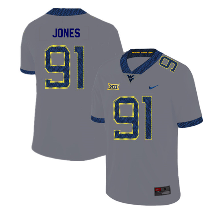 NCAA Men's Reuben Jones West Virginia Mountaineers Gray #91 Nike Stitched Football College 2019 Authentic Jersey OP23A20NG